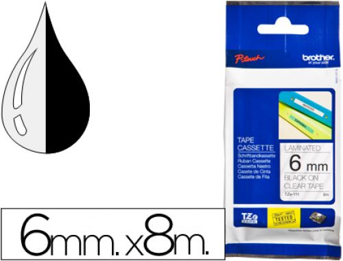 Fita brother tz-111 transparente-preto 6mm x 8 mt , Brother , 95803 , 4977766684750